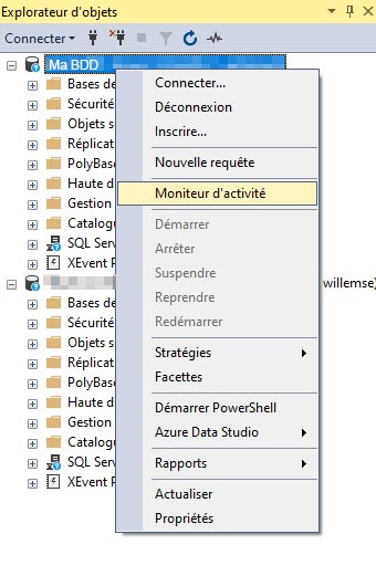 Moniteur d'activité de SQL Server Management Studio