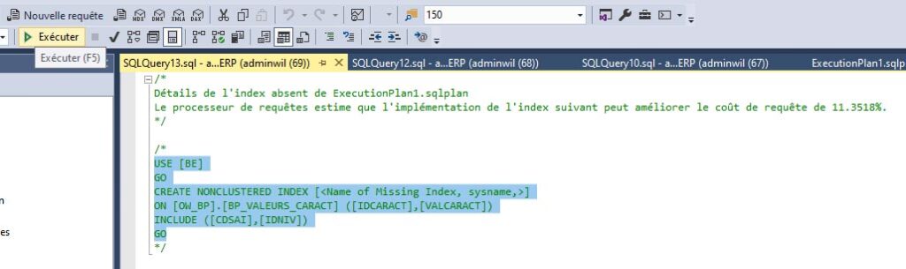 SQLSMS génère le code de création de d'index absent