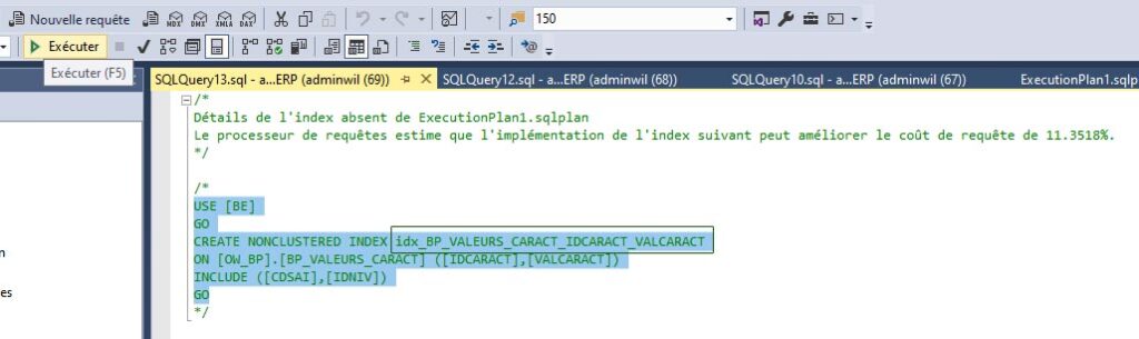 SQLSMS création d'index